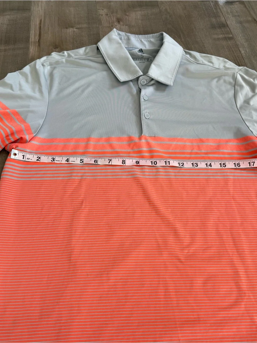 Adidas Short Sleeve Polo Shirt Golf Gray Orange Stripe Men Small Performance